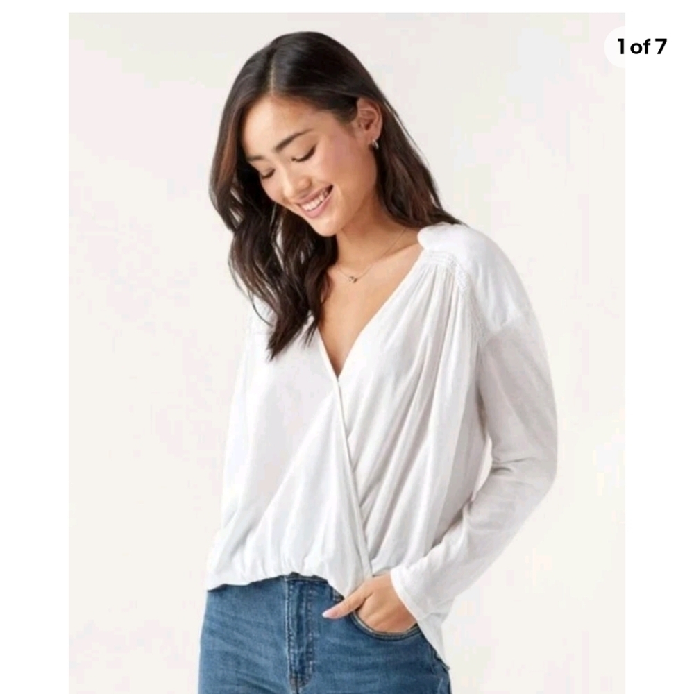 Splendid White Surplice Wrap Shirt Back Hi Low Long Size Large